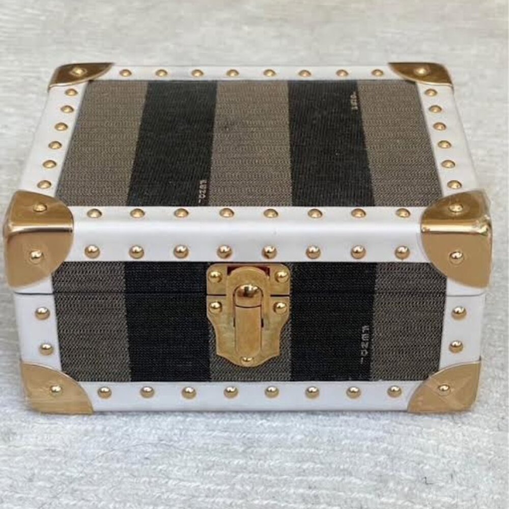 FENDI Leather Trimmed Striped Jacquard Jewelry Box - Neutral - Rare